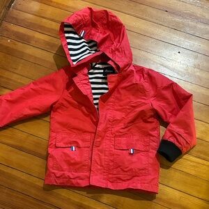 Vibrant Red Kids Raincoat with Striped Lining